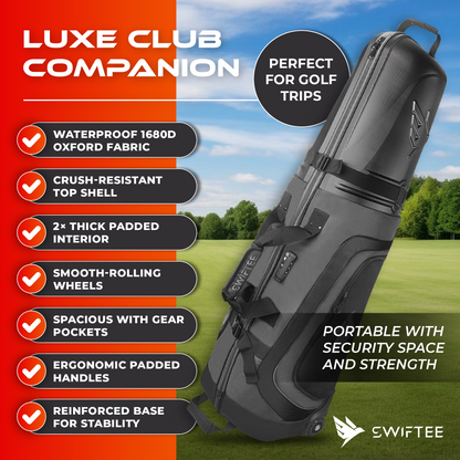 SWIFTEE Premium Golf Travel Bag with Hard Case Top & TSA Lock – 1680D Oxford, Oversized Wheels, Lightweight Airline Carrier for Maximum Club Protection
