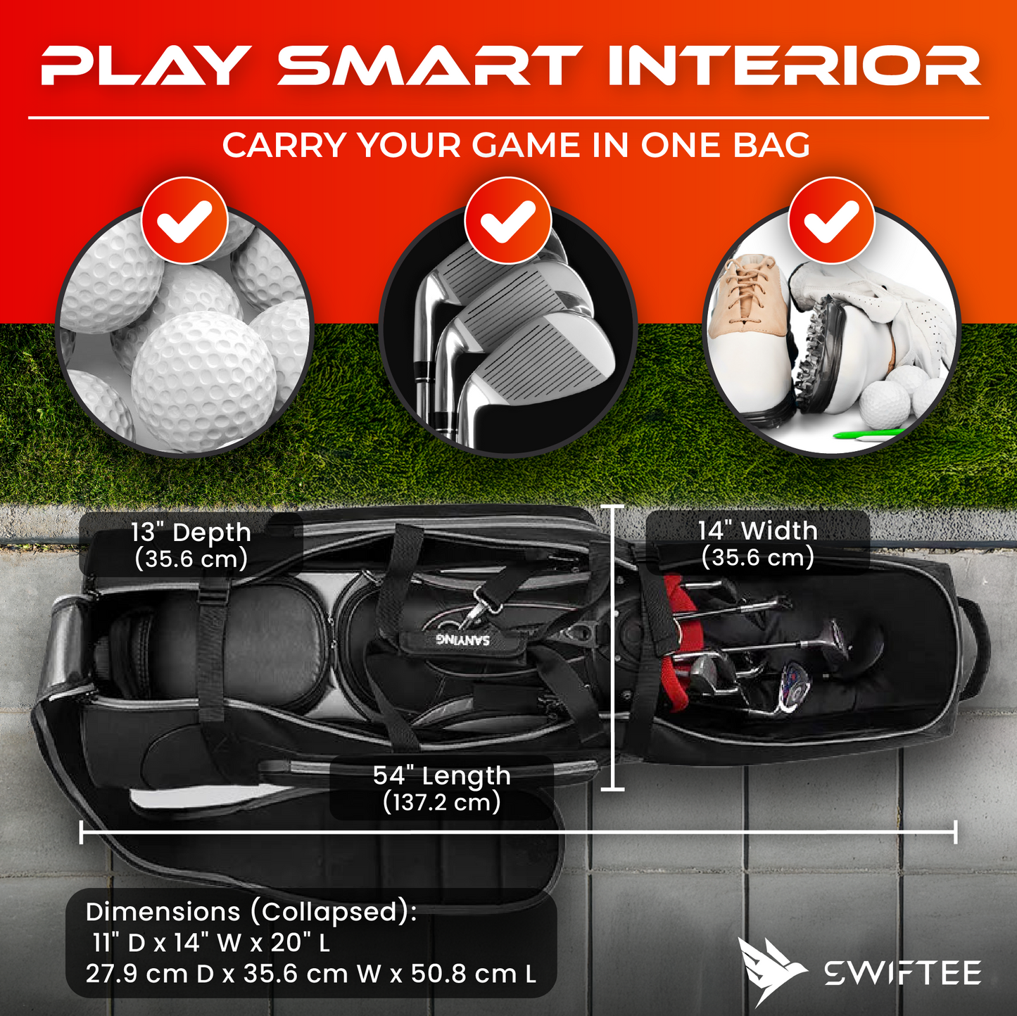 SWIFTEE Premium Golf Travel Bag with Hard Case Top & TSA Lock – 1680D Oxford, Oversized Wheels, Lightweight Airline Carrier for Maximum Club Protection