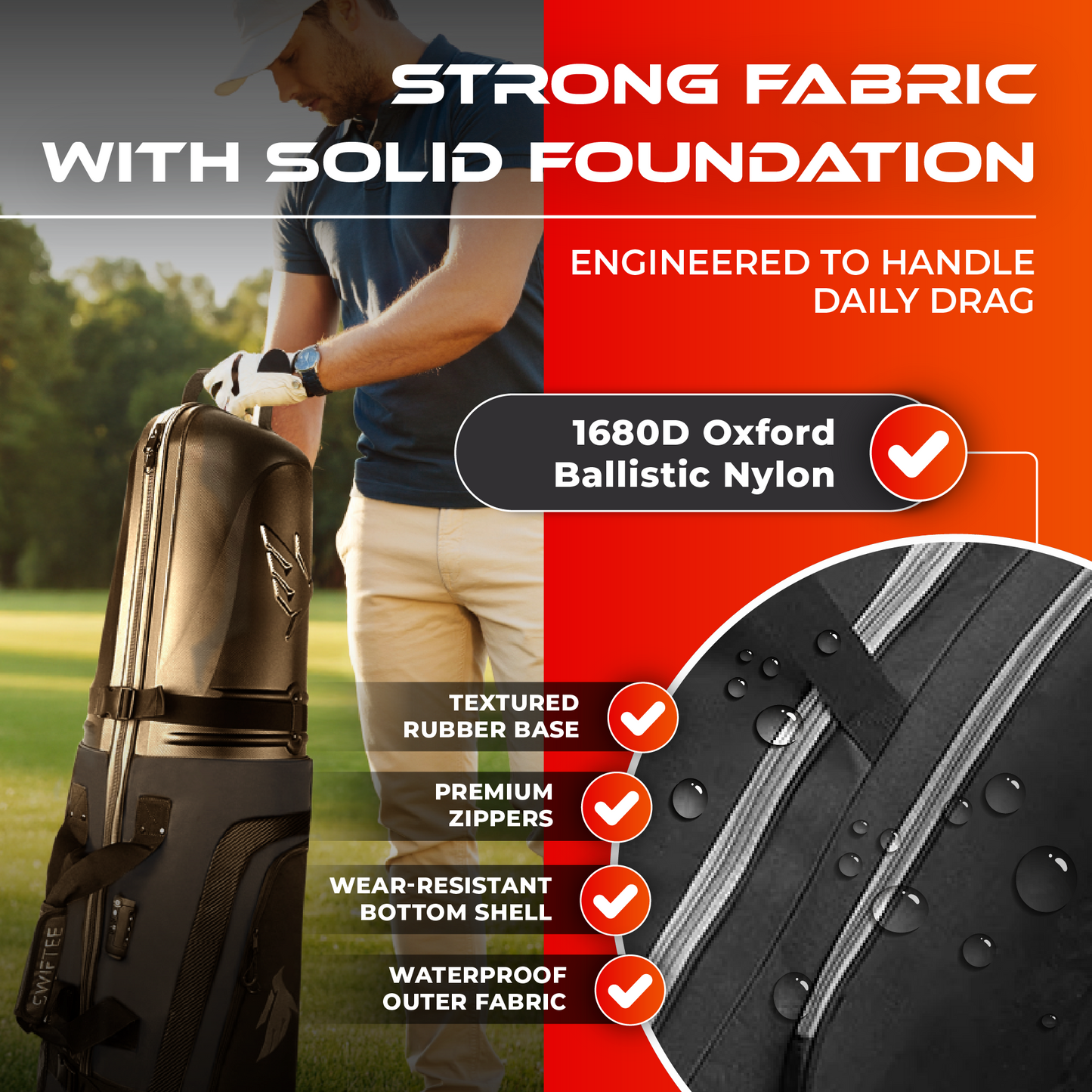 SWIFTEE Premium Golf Travel Bag with Hard Case Top & TSA Lock – 1680D Oxford, Oversized Wheels, Lightweight Airline Carrier for Maximum Club Protection