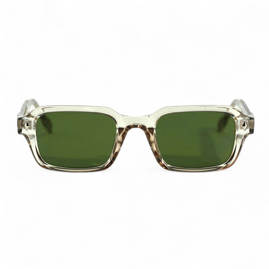 HAV Essentials Rectangular Sunglasses, Unisex, Champagne, Green Lens by TrueVivid