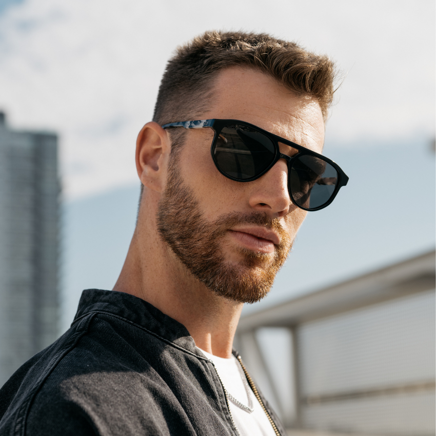 HUDSON Modern Men's Aviator Sunglasses in Black Beige Tort by WMP Eyewear