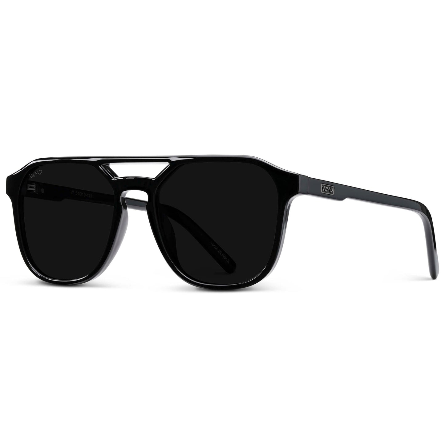 HUNTER Men's Double Bridge Aviator Sunglasses in Triple Black by WMP Eyewear