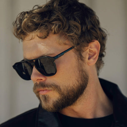 HUNTER Men's Double Bridge Aviator Sunglasses in Triple Black by WMP Eyewear