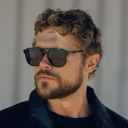 HUNTER Men's Double Bridge Aviator Sunglasses in Triple Black by WMP Eyewear