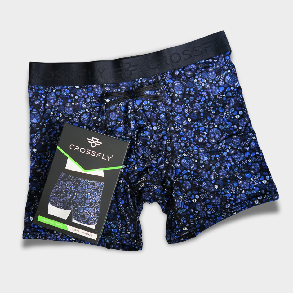 IKON Men's 6" Boxers - Skulls and Heart Blues