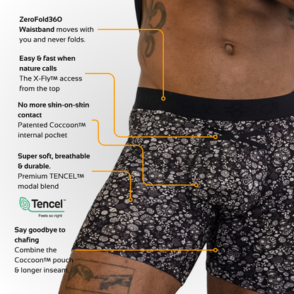 IKON Men's 6" Boxers - Skulls and Heart Black