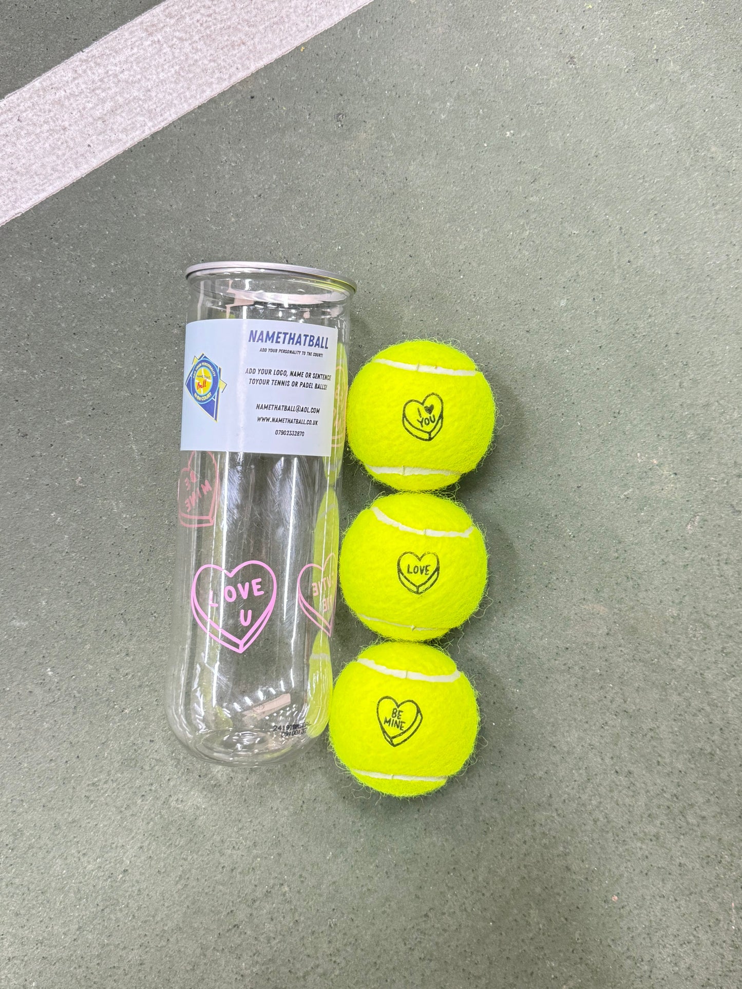 Namethatball - Personalised Adult Tennis and Padel balls - Love hearts