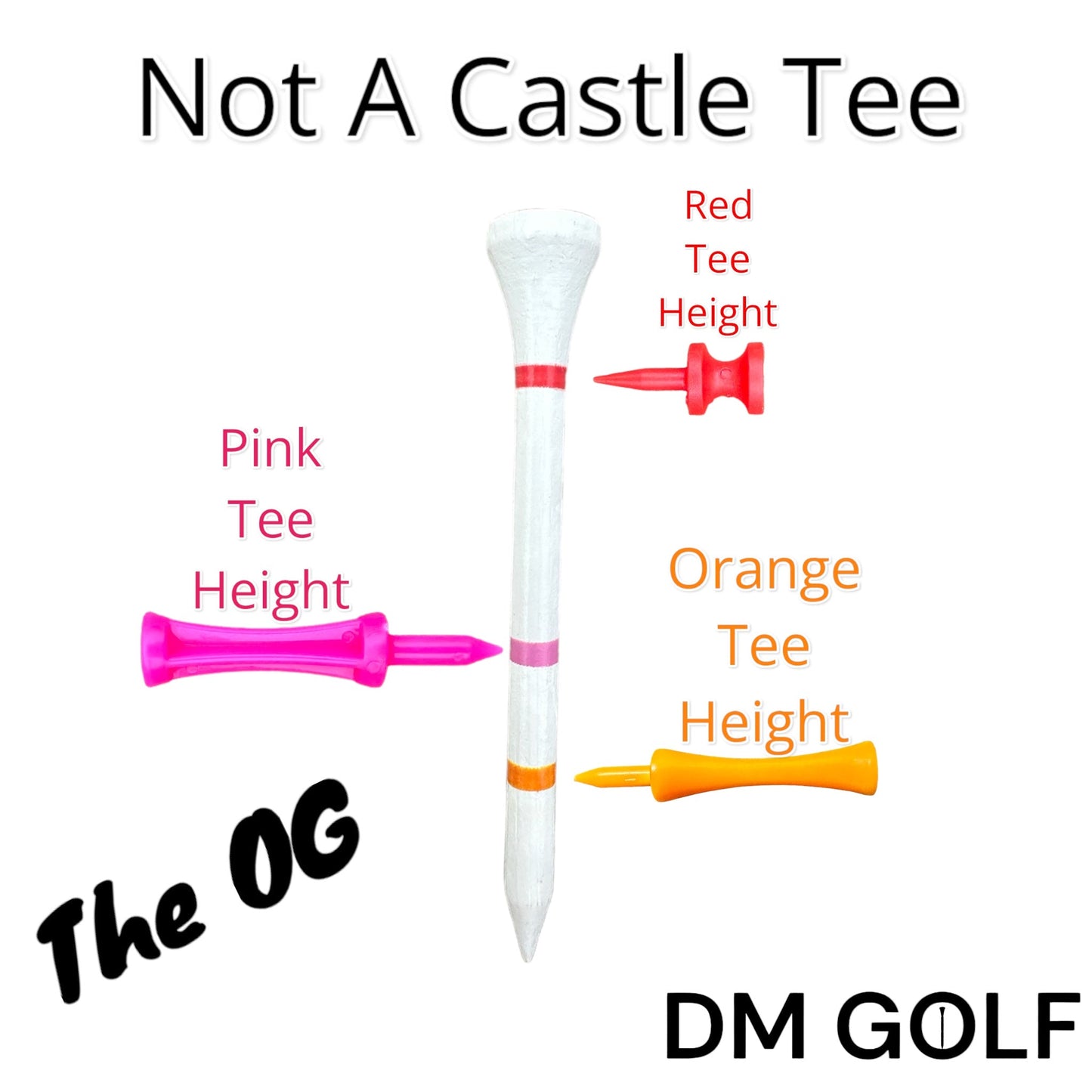 The O G-Not A Castle Tee Premium 70mm Bamboo Golf Tee With Orange, Pink & Red Castle Height Indicators-30 Pack