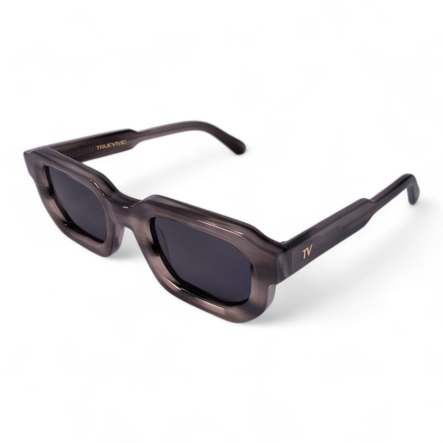 JUNA Hexagonal Thick Frame Polarised Sunglasses, Unisex, Grey Marble by TrueVivid