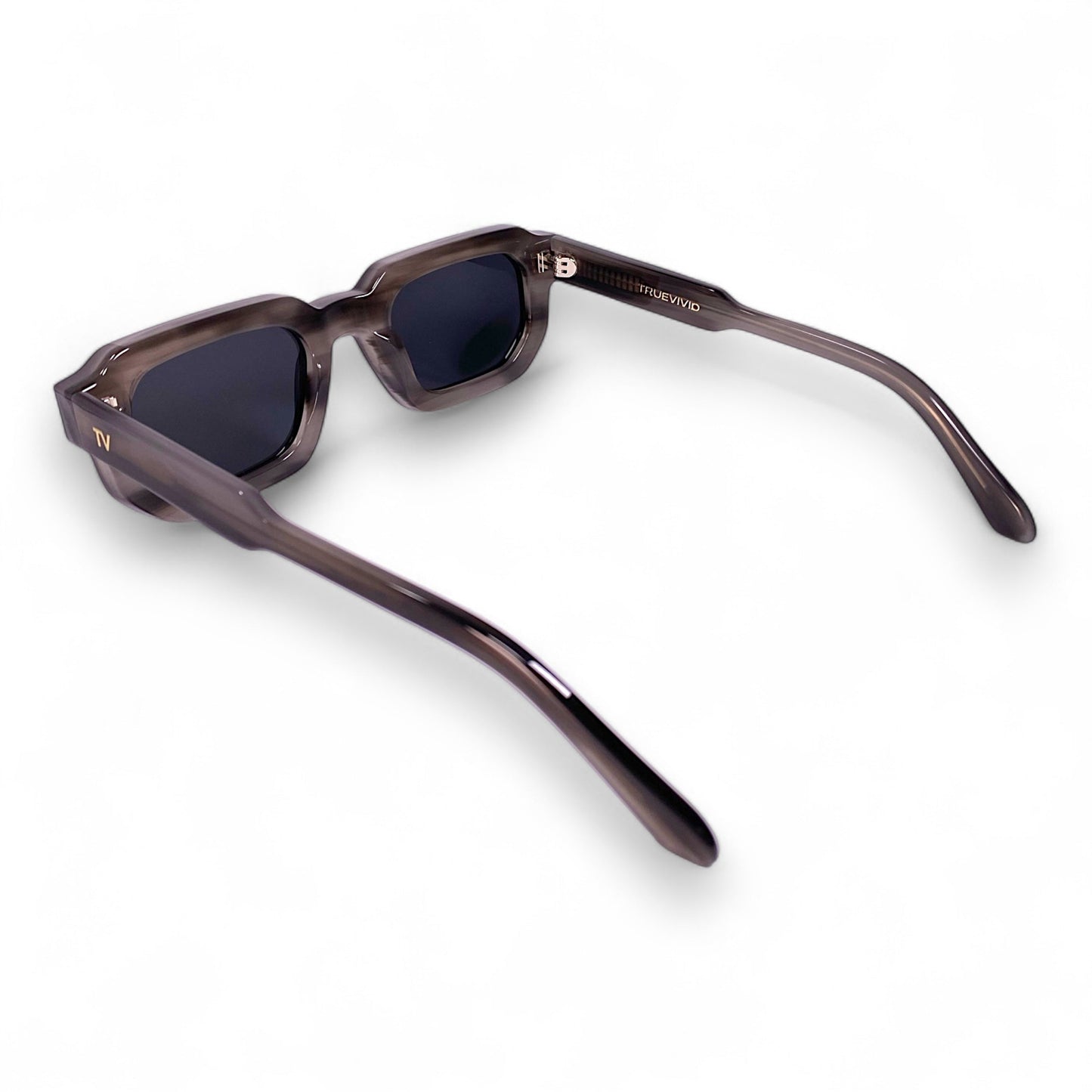 JUNA Hexagonal Thick Frame Polarised Sunglasses, Unisex, Grey Marble by TrueVivid