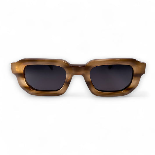 JUNA Hexagonal Thick Frame Polarised Sunglasses, Unisex, Brown Marble by TrueVivid