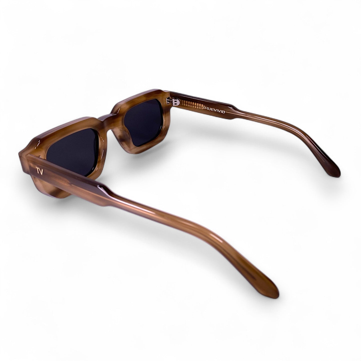 JUNA Hexagonal Thick Frame Polarised Sunglasses, Unisex, Brown Marble by TrueVivid