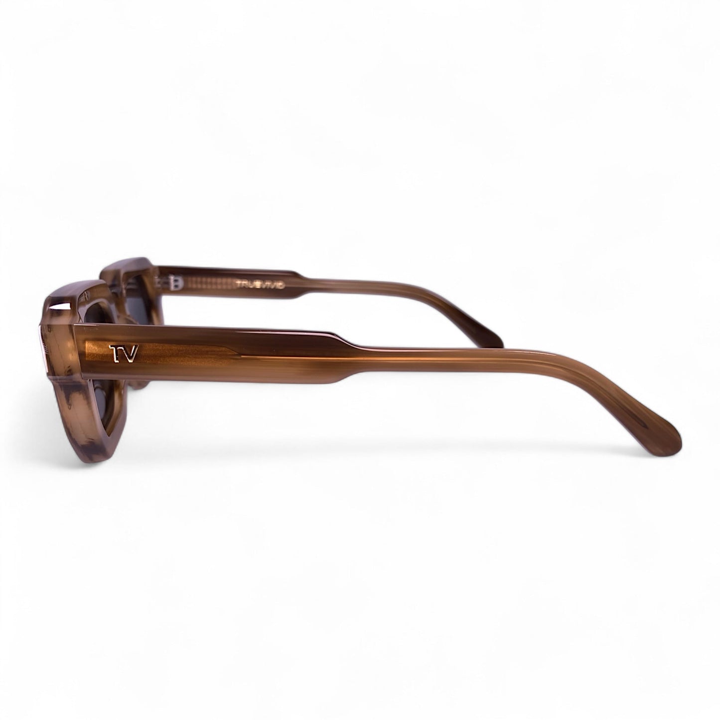JUNA Hexagonal Thick Frame Polarised Sunglasses, Unisex, Brown Marble by TrueVivid