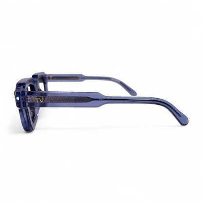 JUNA, Hexagonal Thick Frame Polarised Sunglasses, Unisex, Crystal Blue by TrueVivid