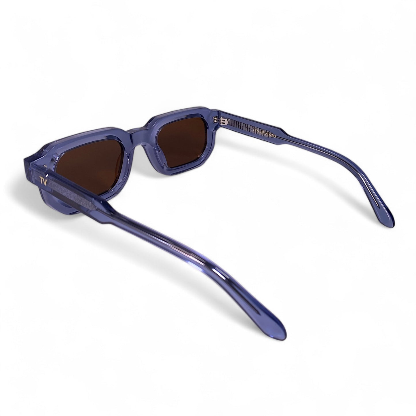 JUNA, Hexagonal Thick Frame Polarised Sunglasses, Unisex, Crystal Blue by TrueVivid