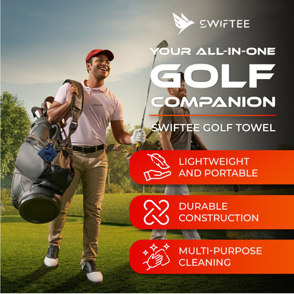 SWIFTEE Golf Pouch Waist Pocket Wet and Dry Liner Ball Towel - With Magnet, Ball Marker and Caribiner Clip