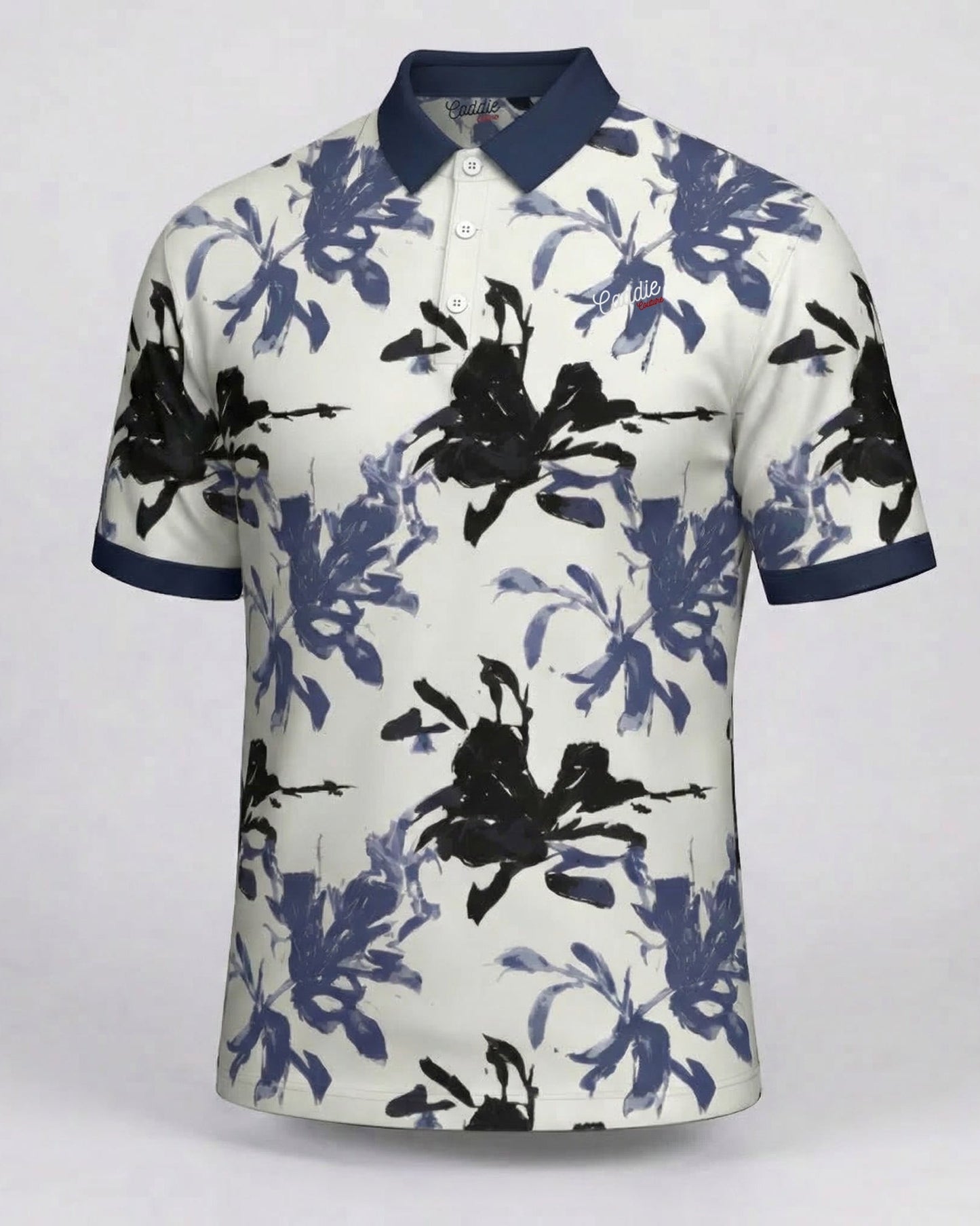 Men’s White Golf Polo—Moisture-Wicking 4-Way Stretch Indigo Shirt