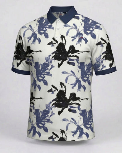 Men’s White Golf Polo—Moisture-Wicking 4-Way Stretch Indigo Shirt