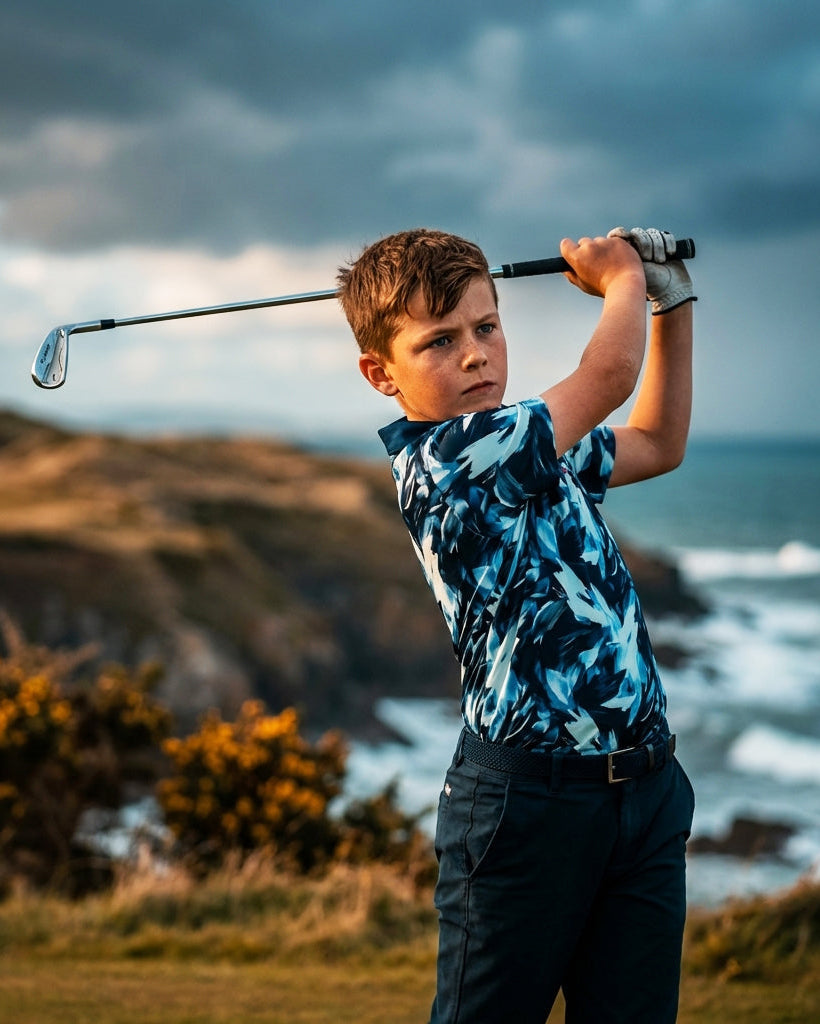 Youth Performance Golf Polo – Ocean Brush 4-Way Stretch