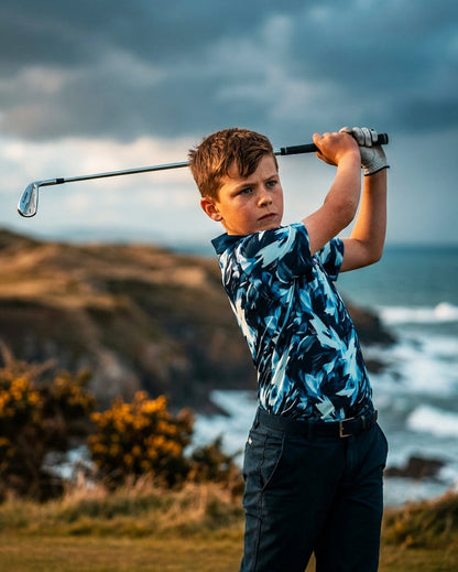 Youth Performance Golf Polo – Ocean Brush 4-Way Stretch
