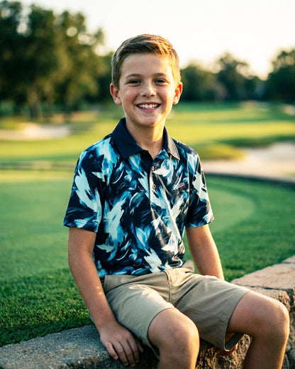 Youth Performance Golf Polo – Ocean Brush 4-Way Stretch