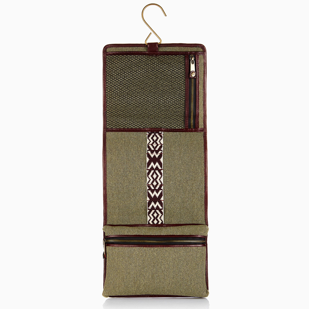 Herringbone Toiletry Wash Roll, Bordeaux Red