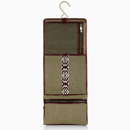 Herringbone Toiletry Wash Roll, Bordeaux Red