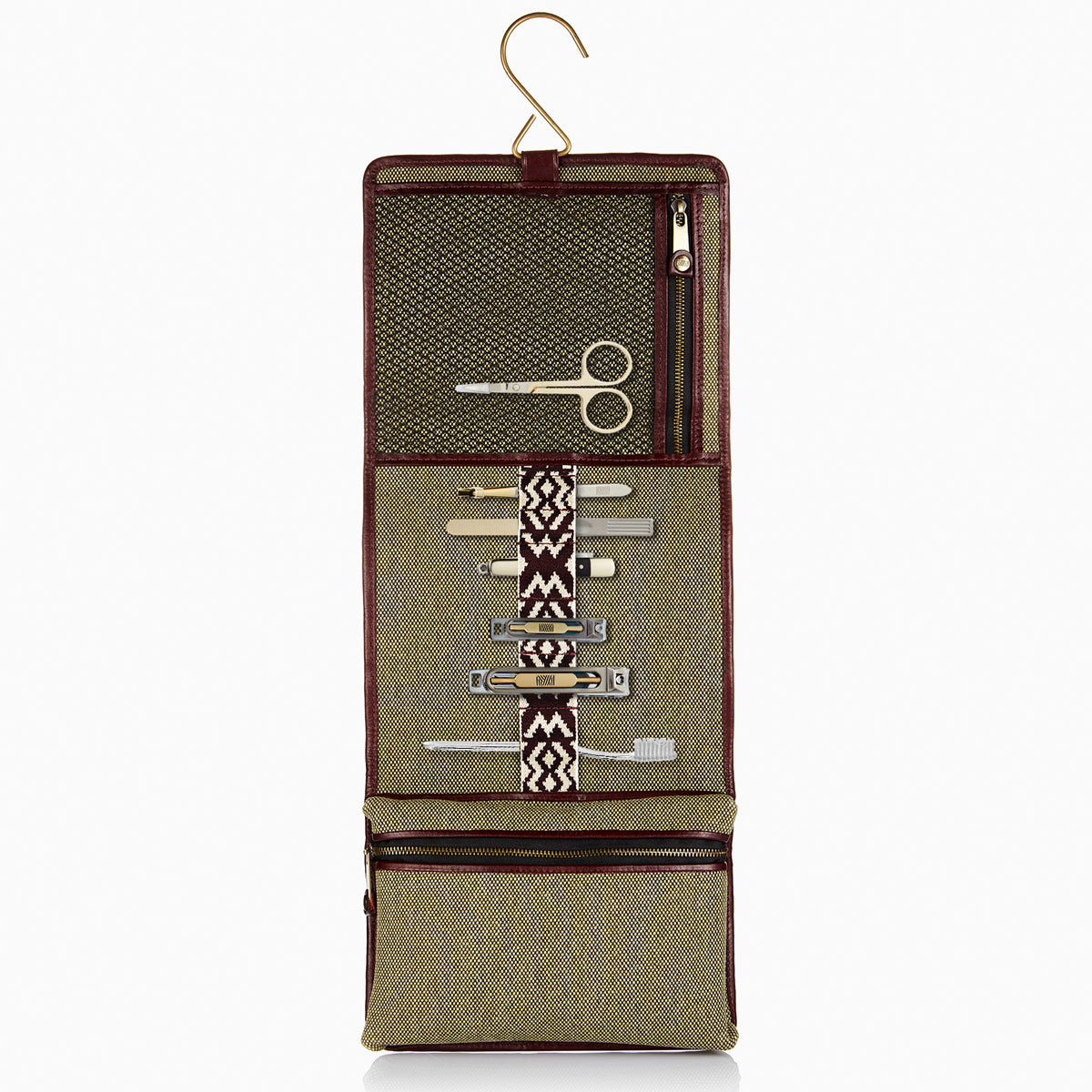 Herringbone Toiletry Wash Roll, Bordeaux Red