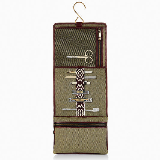 Herringbone Toiletry Wash Roll, Bordeaux Red