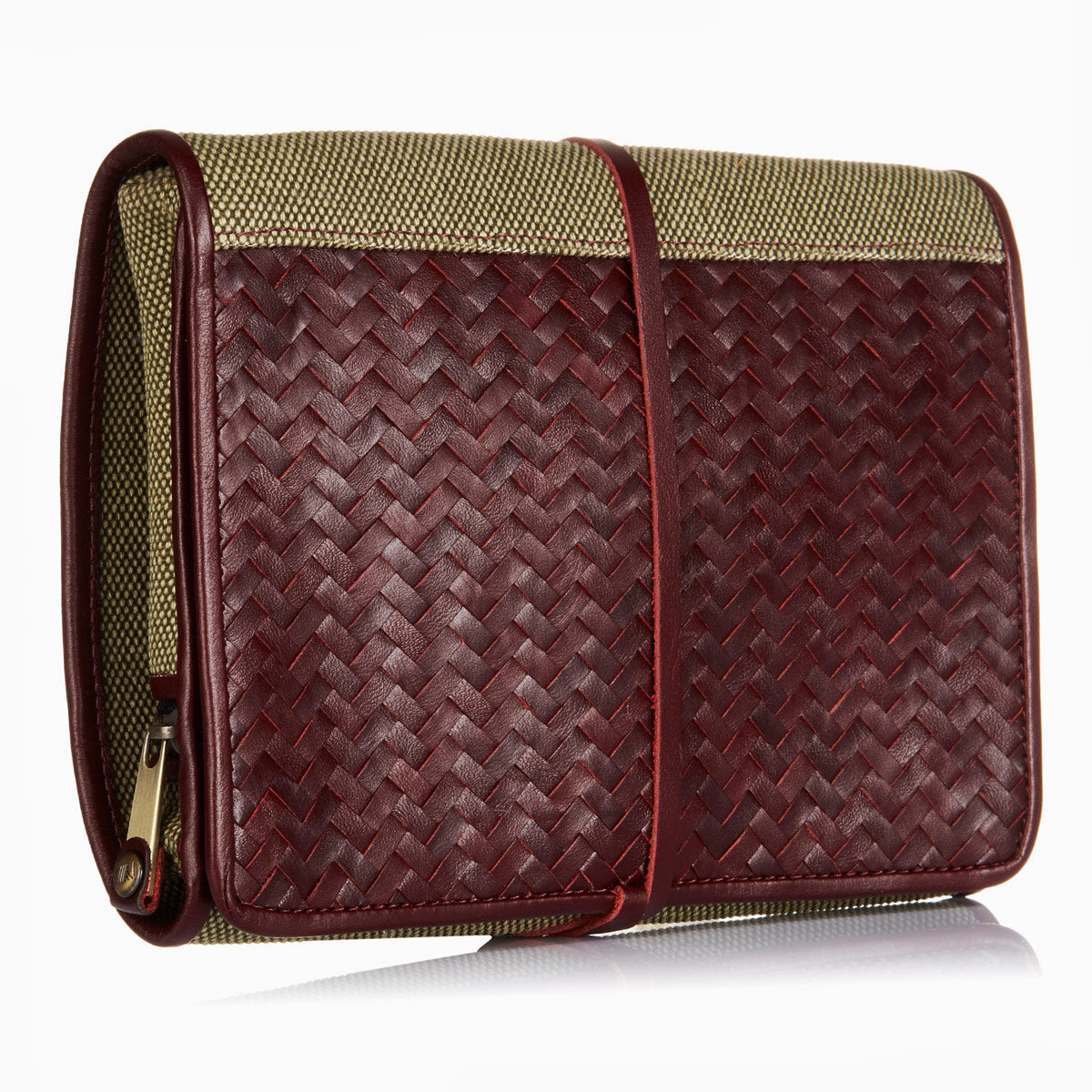 Herringbone Toiletry Wash Roll, Bordeaux Red