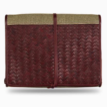 Herringbone Toiletry Wash Roll, Bordeaux Red