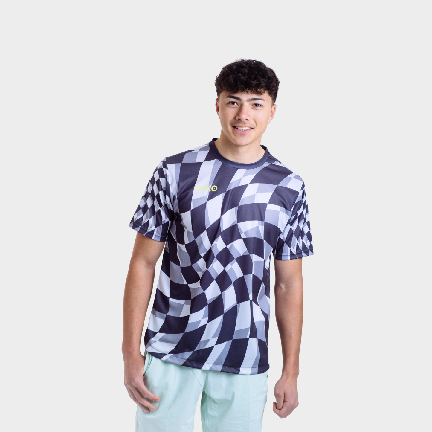 Aixo Checker Mens T Shirt Grey Check