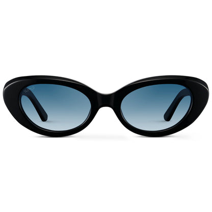 Lunettes de soleil œil-de-chat rondes MARILYN pour femme, noir brillant, par WMP Eyewear UK