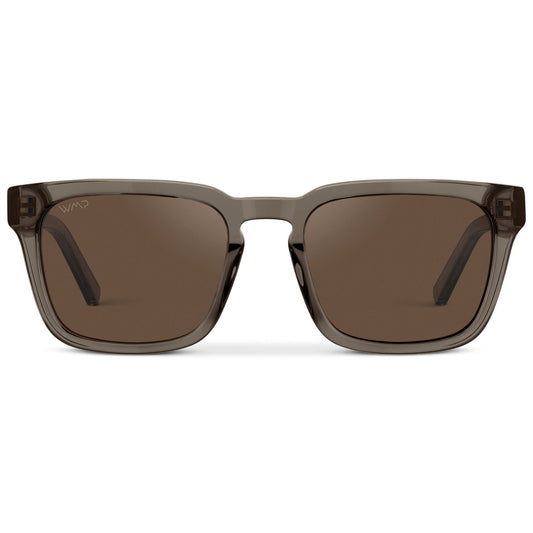 Lunettes de soleil carrées MAVERICK pour homme, couleur bronze cristal, par WMP Eyewear UK