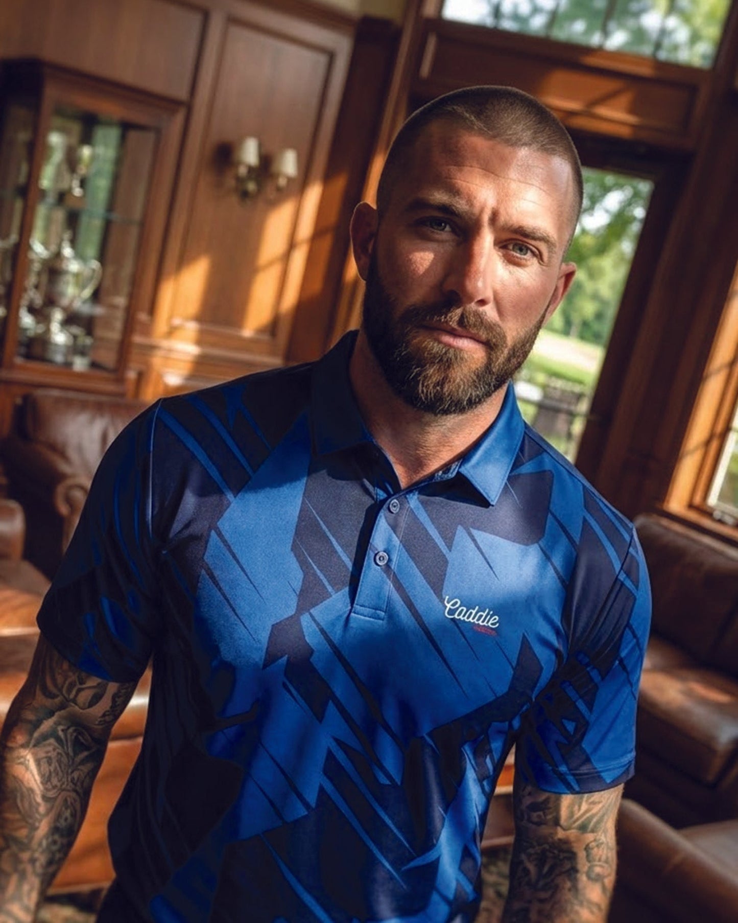 Men's Navy Geometric Performance Golf Polo – Athletic Fit