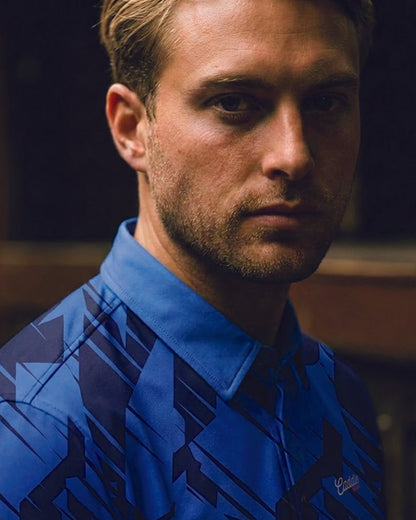 Men's Navy Geometric Performance Golf Polo – Athletic Fit