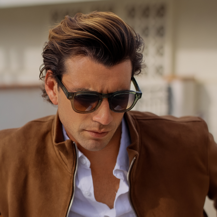 NELSON Retro Thick Framed Polarized Men's Sunglasses in Crystal Agave by WMP Eyewear