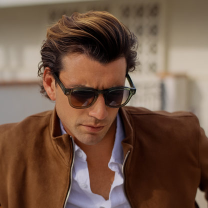 NELSON Retro Thick Framed Polarized Men's Sunglasses in Crystal Agave by WMP Eyewear