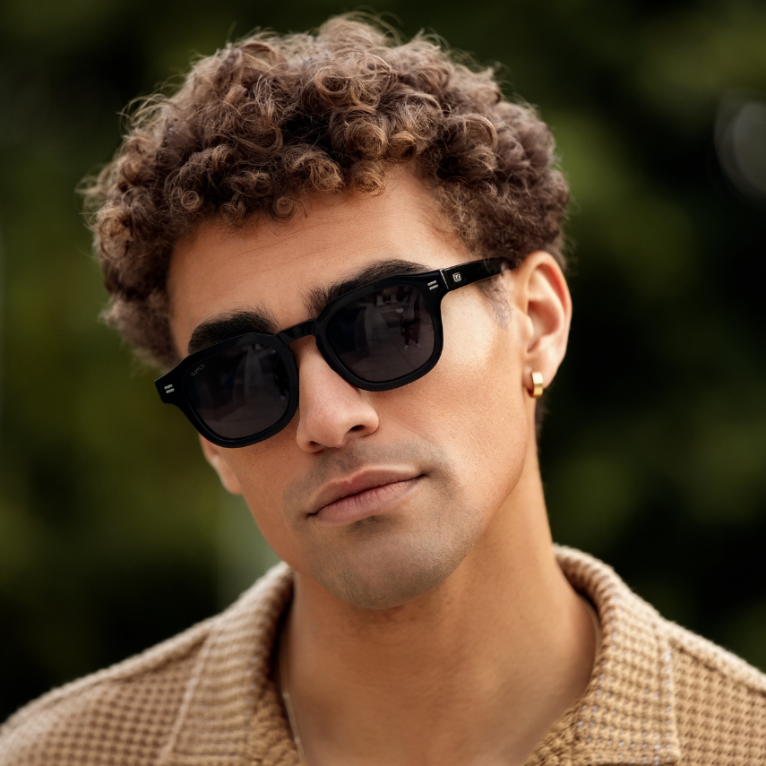 NELSON Retro Thick Framed Polarized Men's Sunglasses Triple Black by WMP Eyewear UK