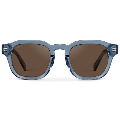Lunettes de soleil rétro polarisées à monture épaisse NELSON pour homme, bleu denim, par WMP Eyewear UK