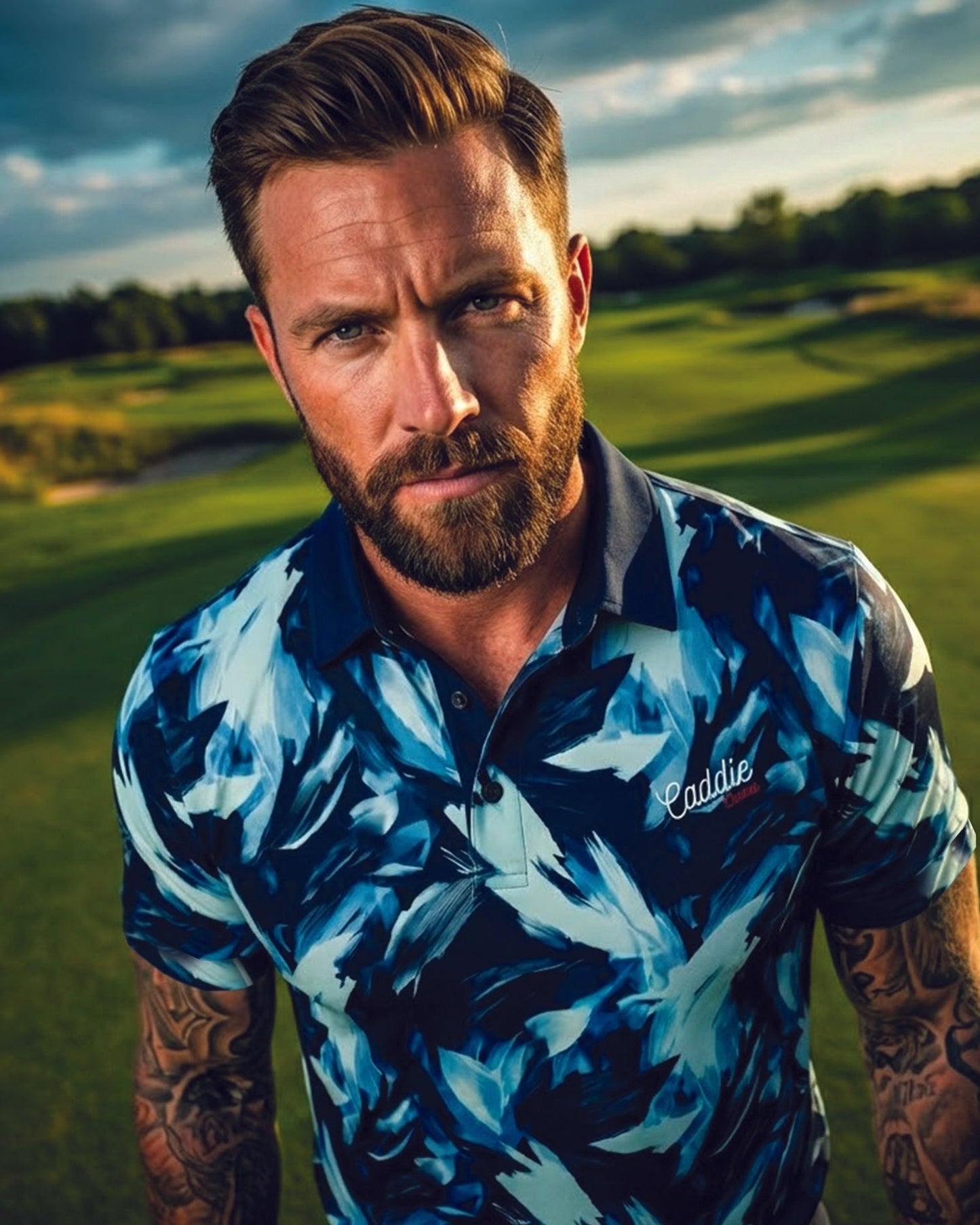 Men's Ocean Blue 4-Way Stretch Moisture-Wicking Golf Polo