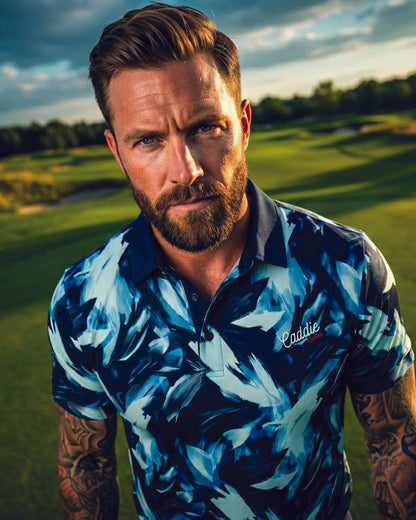 Men's Ocean Blue 4-Way Stretch Moisture-Wicking Golf Polo