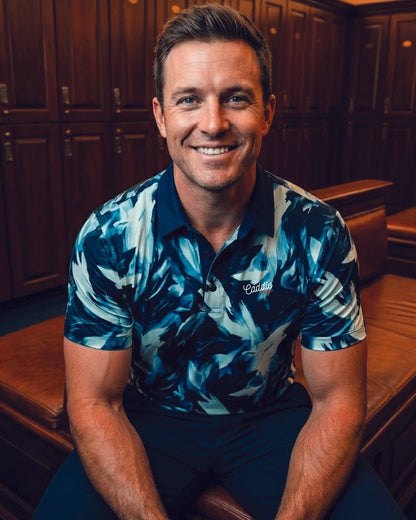 Men's Ocean Blue 4-Way Stretch Moisture-Wicking Golf Polo