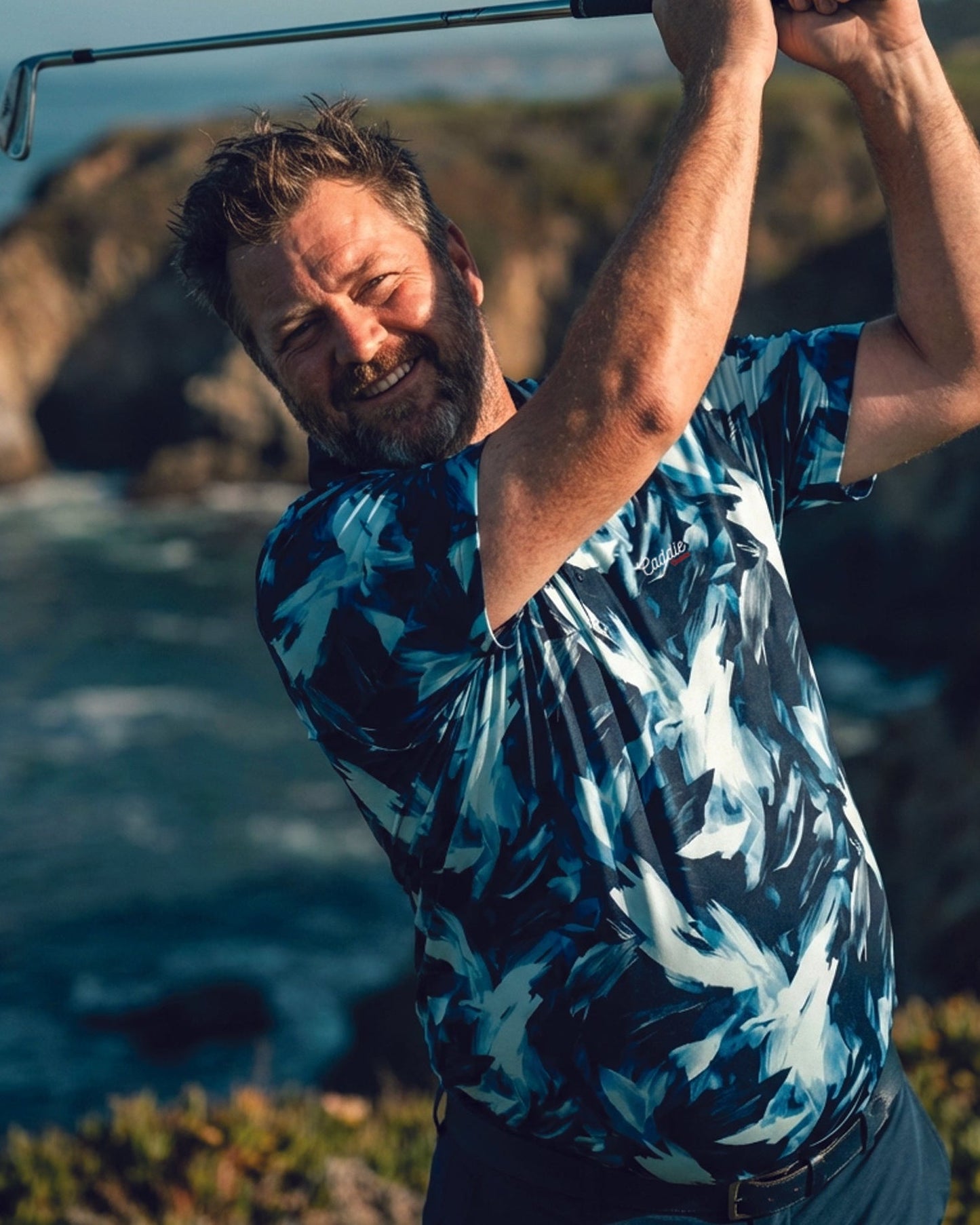 Men's Ocean Blue 4-Way Stretch Moisture-Wicking Golf Polo