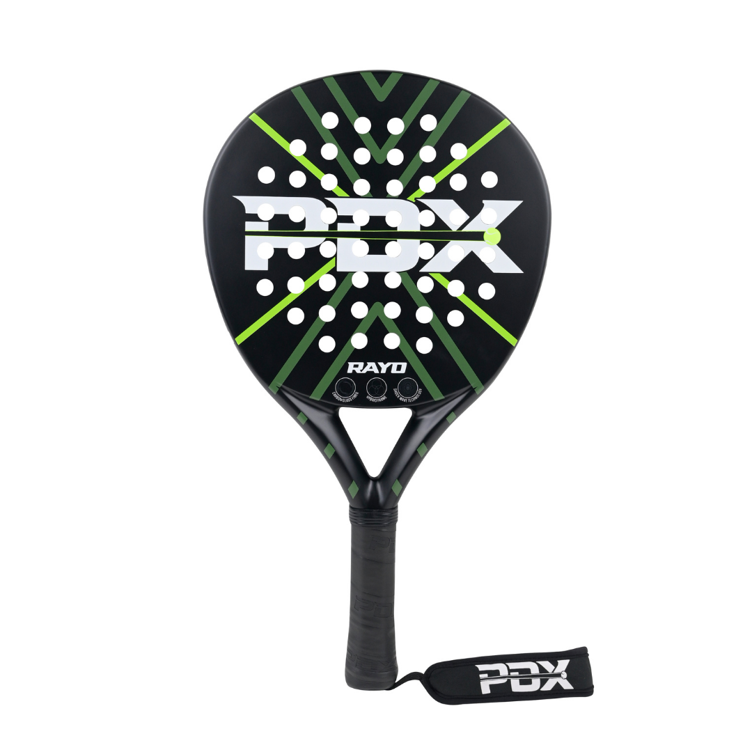 PDX Rayo Beginner Padel Racket | Complimentary Racket Carrier Bag | 30% Carbon 70% Fibreglass | 355g Round | Control