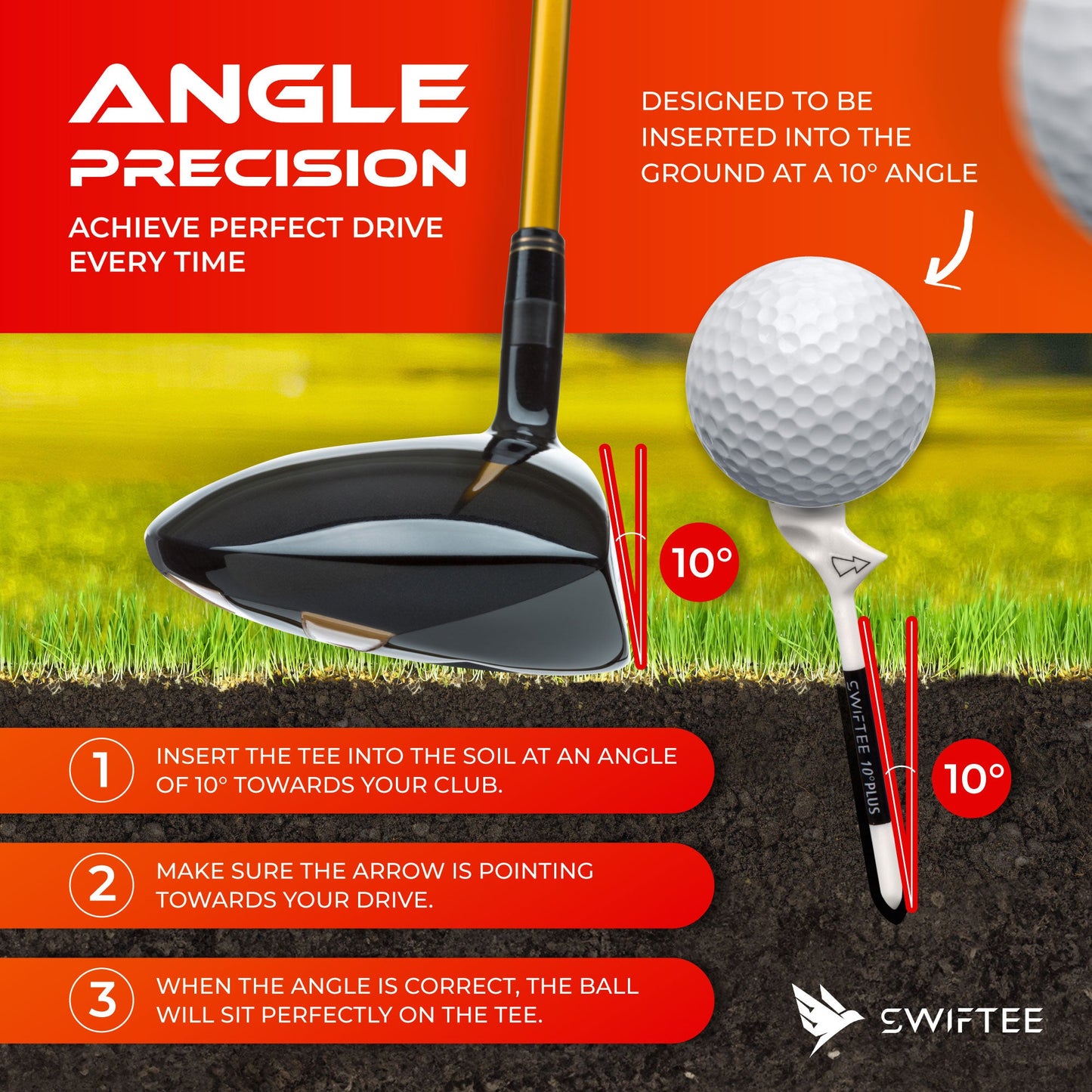 SWIFTEE 10 pack of Orange Premium 10 Degree  83mm Golf Tees