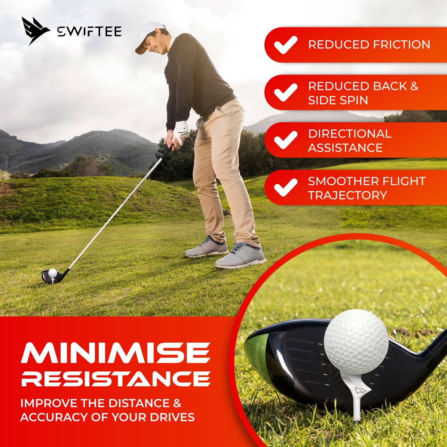 SWIFTEE 10 pack of Orange Premium 10 Degree  83mm Golf Tees