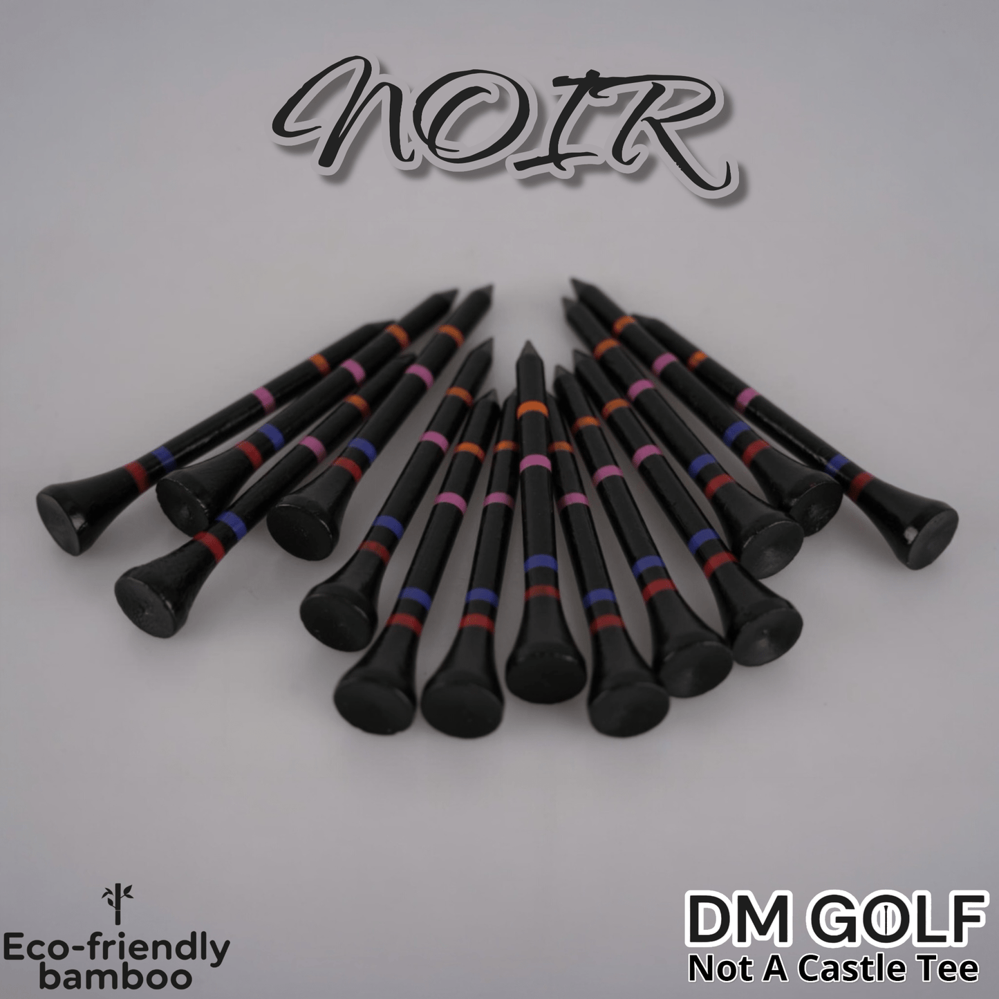 Noir-Not A Castle Tee-Premium 70mm Bamboo Golf Tee With Orange, Pink, Blue & Red Castle Height Indicators-30 Pack
