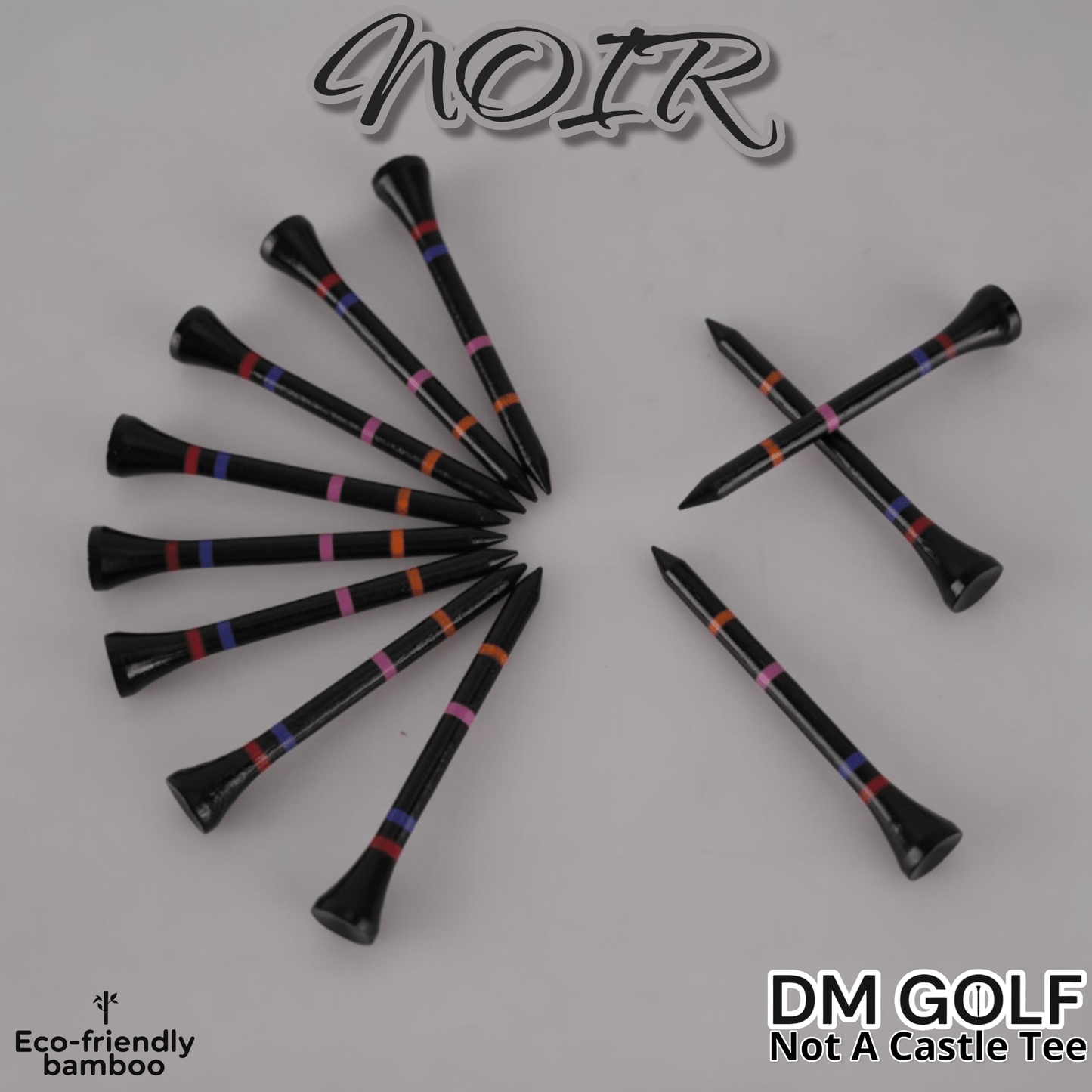 Noir-Not A Castle Tee-Premium 70mm Bamboo Golf Tee With Orange, Pink, Blue & Red Castle Height Indicators-50 Pack