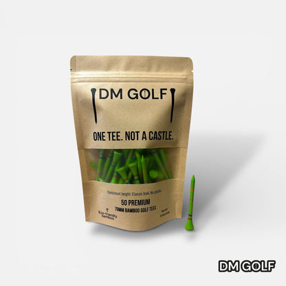 Go Green-Not A Castle Tee- Premium 70mm Bamboo Golf Tee With Orange, Pink, Blue & Red Castle Tee Height Indicators-50 Pack